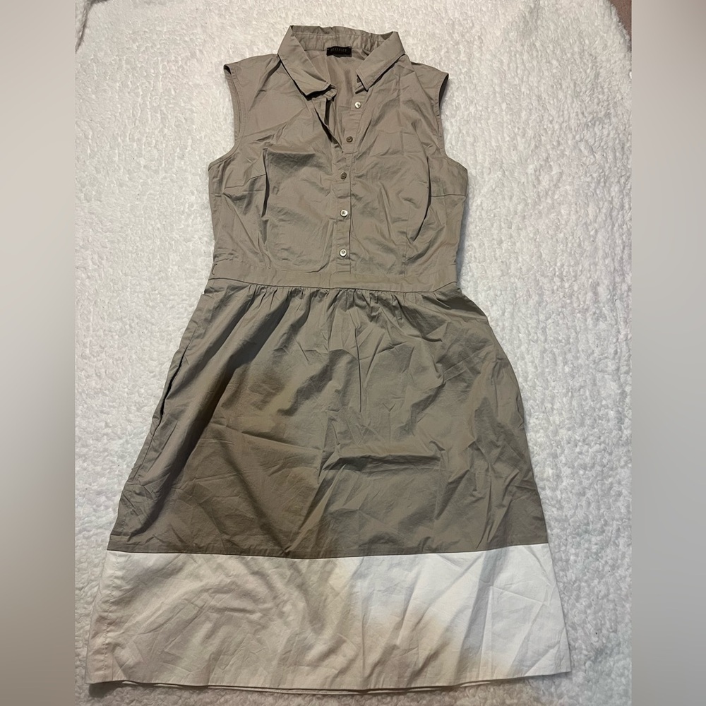 Peserico Tan and White Button-Up Midi Dress